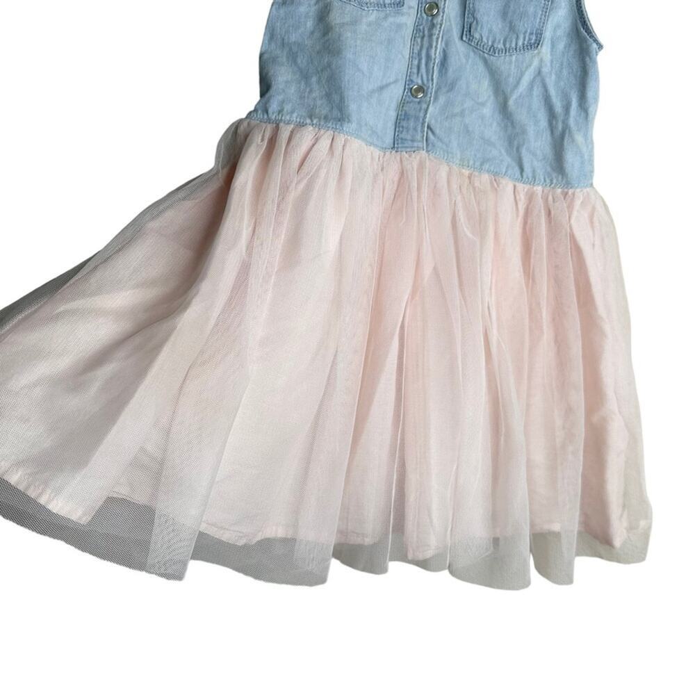 Oshkosh Denim & Tulle Mini Dress Sleeveless Cotton Chambray Pink Size 3T - Picture 3 of 9